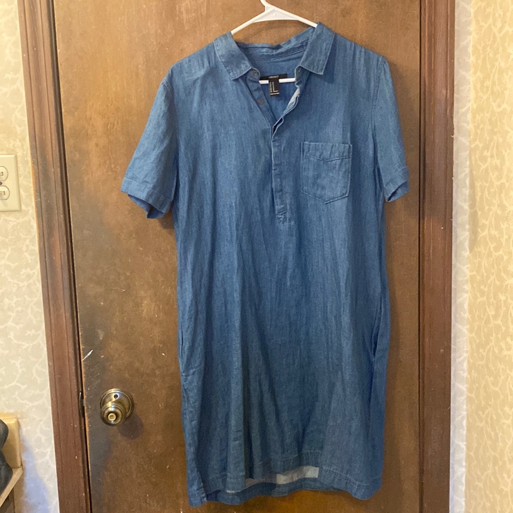 Denim printed t-shirt dress with pockets